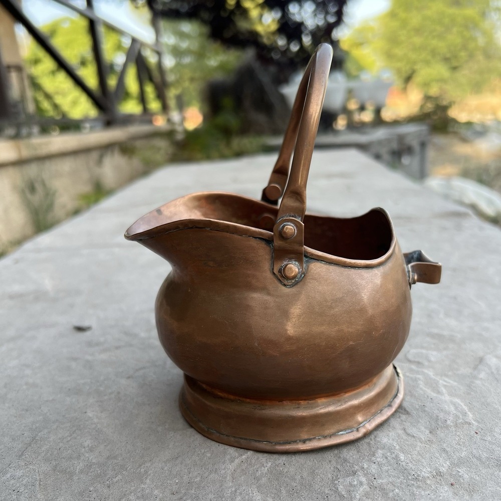 Antique Copper Coal Scuttle Victorian Quality Dovetail Helmet